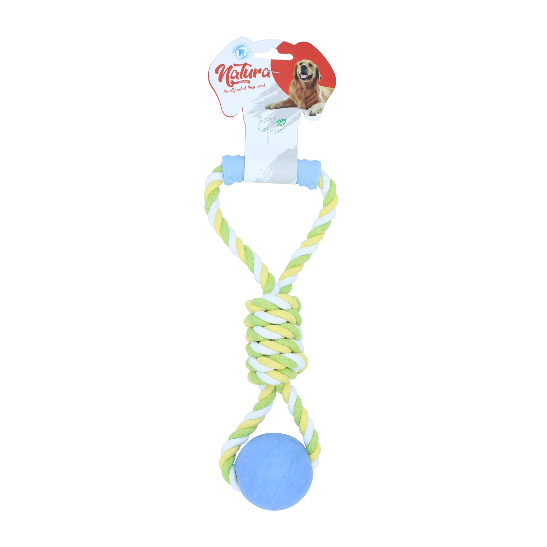 Natura Pull Rope Dog Toy With Plastic Ball And Handle