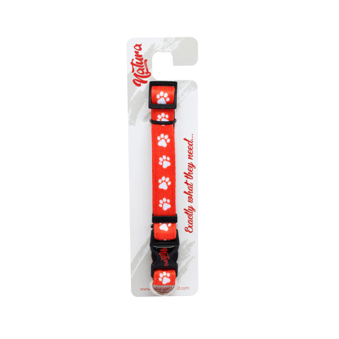 Natura Dog Collar Paw Patterned Red