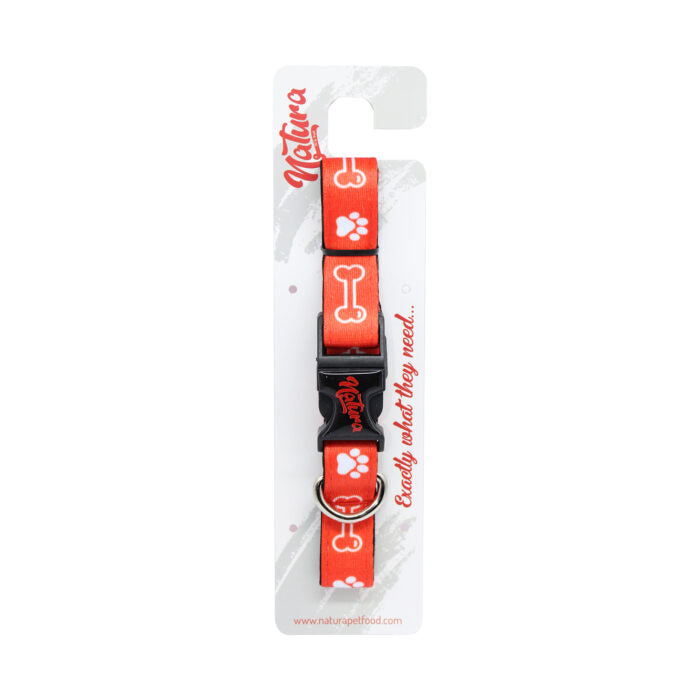 Natura Dog Collar Paw And Bone Red